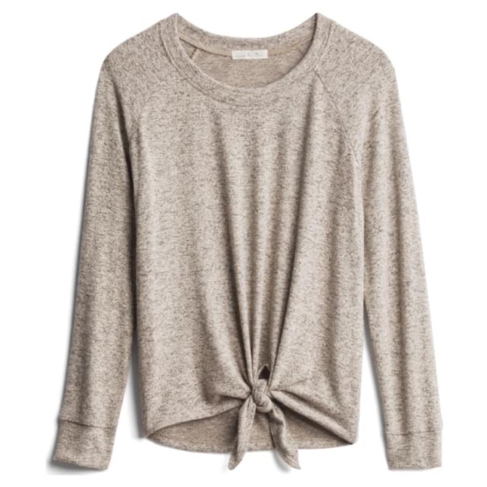 Nine Britton Top Taupe Tie Front Brushed Knit Top